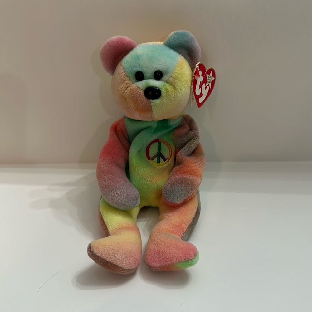 Rare 1996 Original Ty Peace Bear - Retired With Errors and Different Color Ears